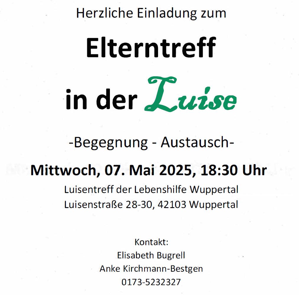 Einladung zum Elterntreff im Luisentreff am 07.05.2025